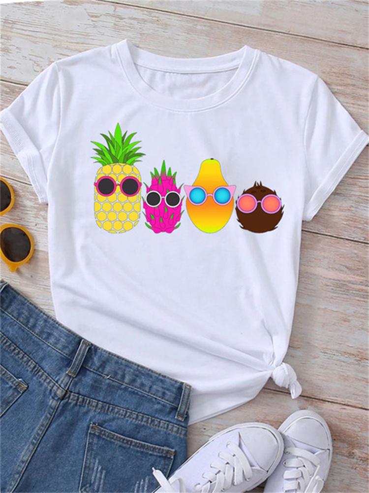 Maycaur Новая летняя забавная женская футболка с принтом арбуза и фруктов Harajuku Белые футболки с рисунком повседневные женские топы женская одежда