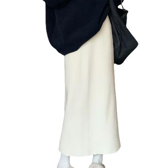 Женская юбка миди с высокой талией, свободного кроя, юбка из рубчатого трикотажа, однотонная, осенне-зимняя, прямого кроя, универсальная для повседневной носки