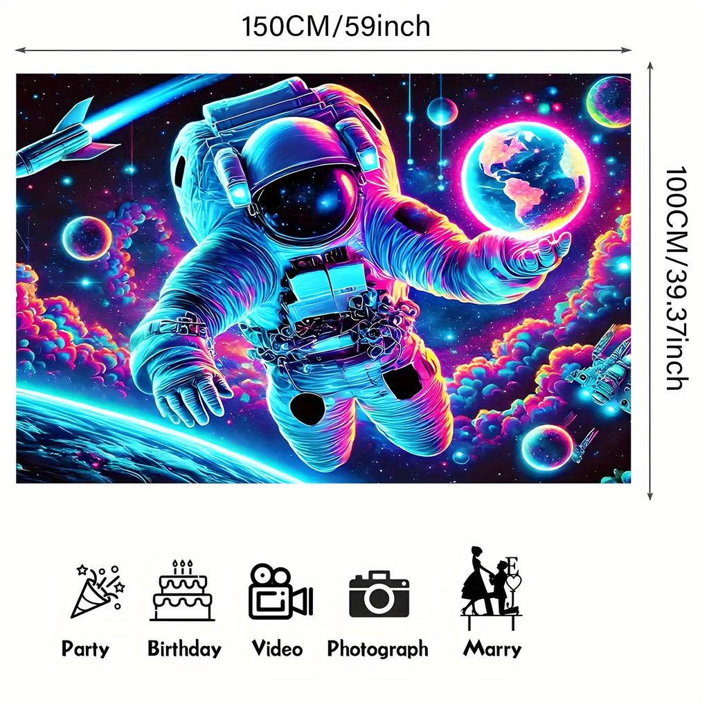 2D flat printing party banner 1 piece - Glow-in-the-dark space astronautDJH