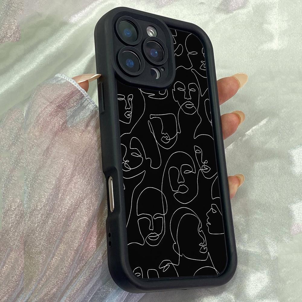 JT238 Минималистичный арт с контурами лица для iPhone 17 16 15 14 Pro Max Samsung S26 S25 Ultra A17 A16 A07 A56 A36 A26 A55 Xiaomi 15T Redmi 15c Note 14 13 Мягкий чехол