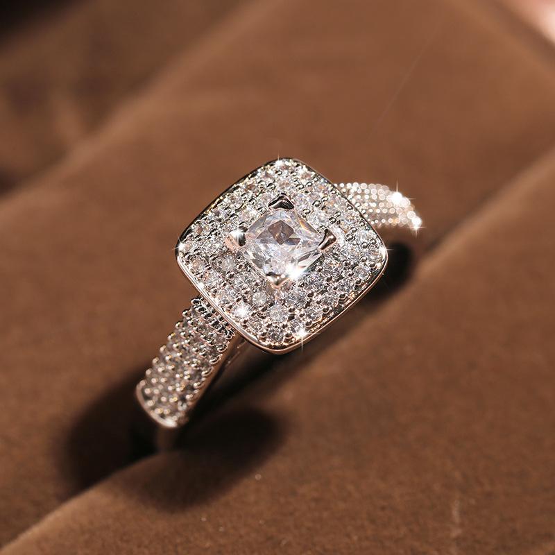 Luxury Sterling Rings for Women Wedding Band Square Zircon Party Engagement Ring Eternity Jewelry