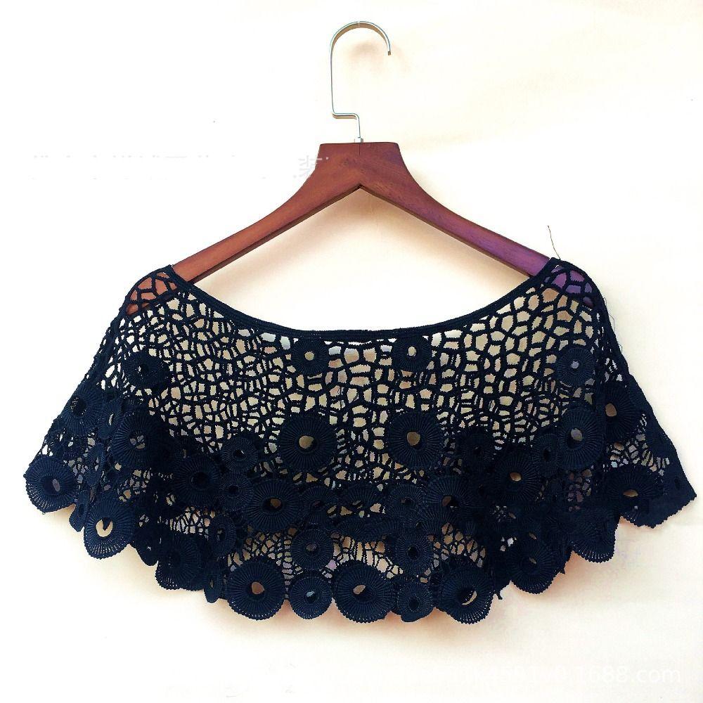 Cape Hollow Out Crochet Shawl Thin Knitted Scarves Retro Blouse Shoulders Fake Collar Female