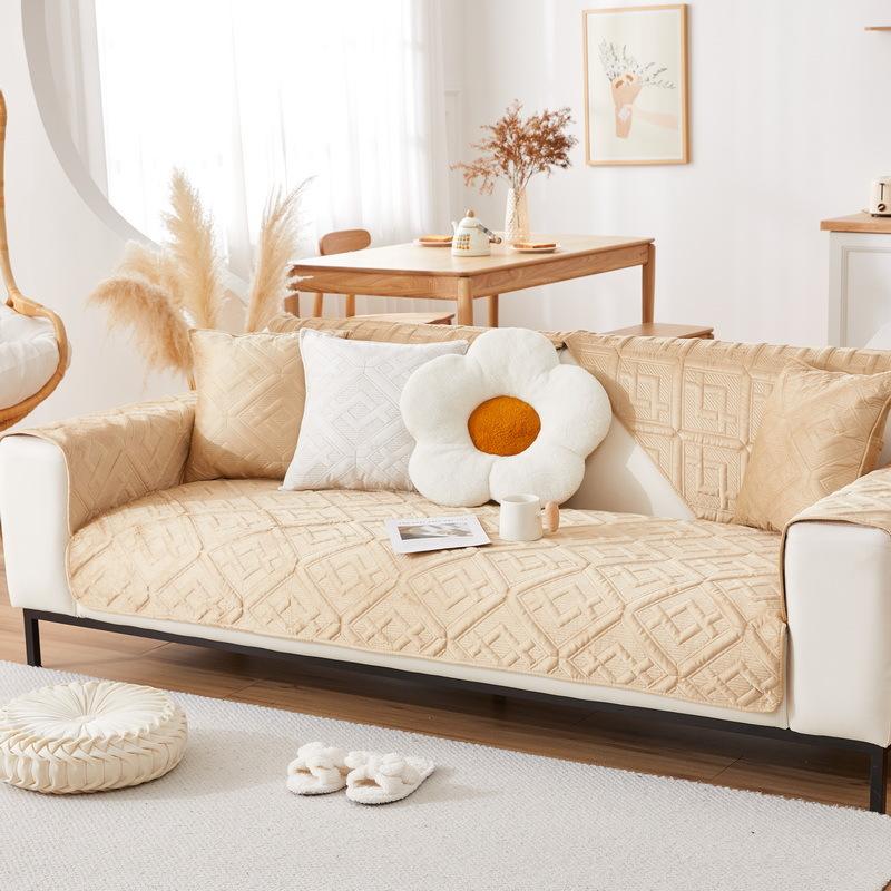 Modern Simple Autumn and Winter Short Plush Sofa Cushion Non-slip Leather Sofa Cover Solid Color Versatile Universal Sofa Cover