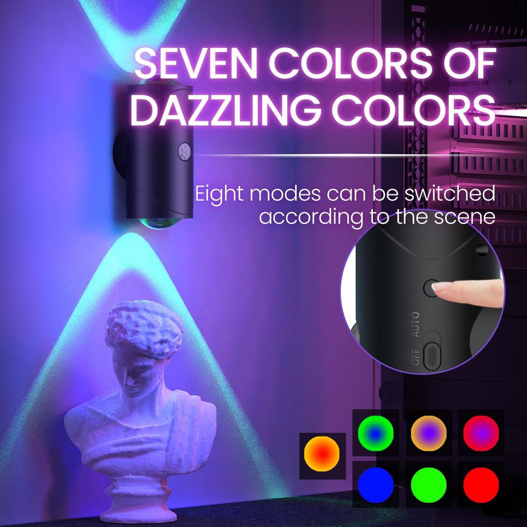 Светодиодный ночник с датчиком движения, меняющий цвет RGB, перезаряжаемый через USB, беспроводной настенный светильник для спальни, лестницы, прихожей, сада, магнитный светильник для ступеней