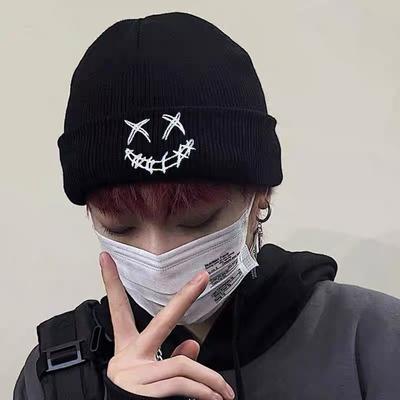 Осень и зима новый XX гримаса выражение вышивка вязаная шапка мужчины и женщины колледж стиль пара шерстяная теплая шапка холодная шапка