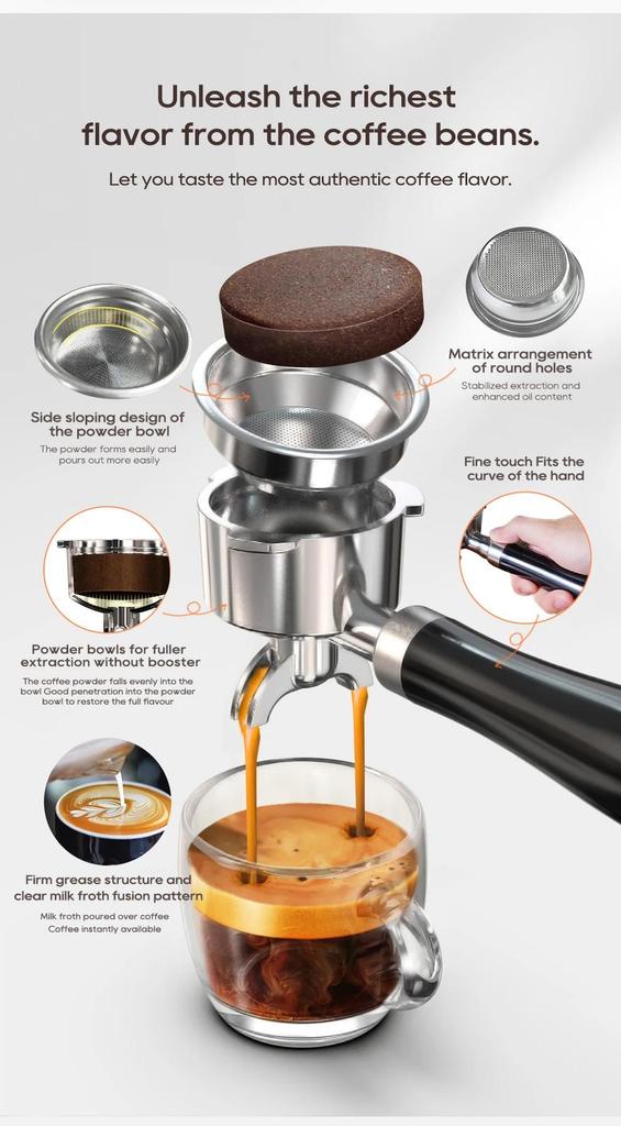 New HiBREW 20Bar Semi Automatic Espresso Coffee Machine Temperature Adjustable 58mm Portafilter Cold/Hot Coffee Maker Metal CaseH10A