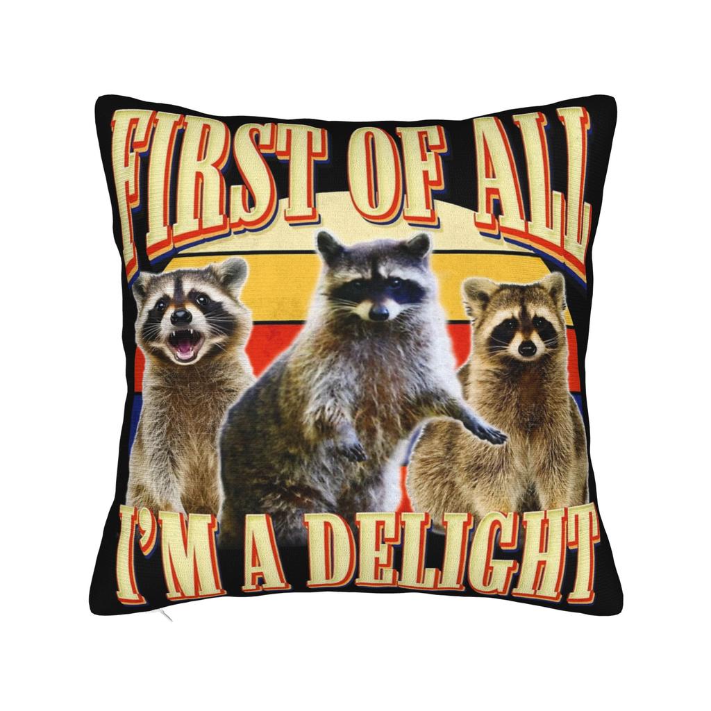 First Of All I'M A Delight Funny Raccoon Pillow Covers Stuff Printed Cushion Cover Gift Throw Pillow Case Cover Chair Multi-Size