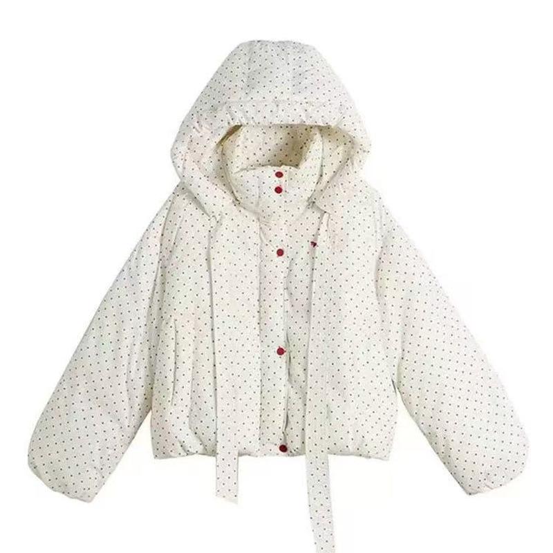 New Autumn and Winter Loose Short Soft Cotton Coat New Cute Polka Dot Thickened Cotton Coat for Women