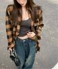 Шерстяная клетчатая женская рубашка Новый воротник Длинный рукав Застегивающаяся на пуговицы блузка Весна Осень Корейский повседневный женский модный топ