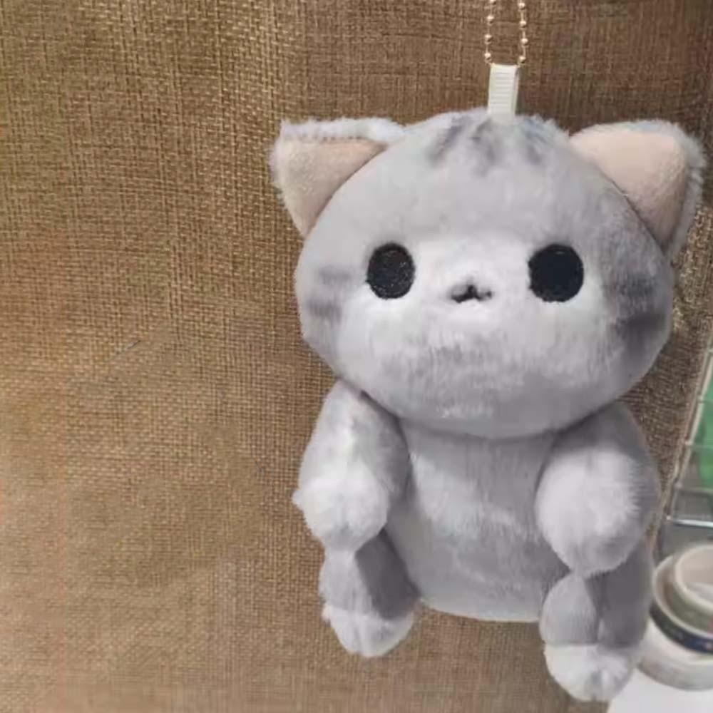 Soft Grey Cat Key Chain Cartoon Cute Pet Pendant Bag Charm Plush Doll Key Ring  Girls