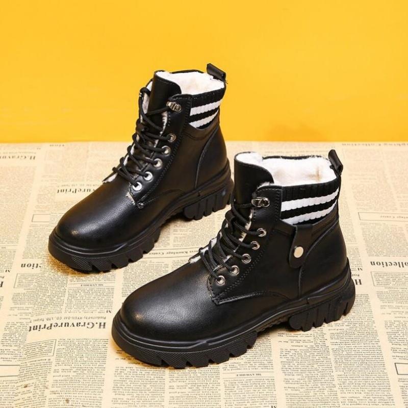 Women's Chelsea Boots 2024 New PU Leather Women Winter Shoes Boots Short Plush British Style Mid Boots Women