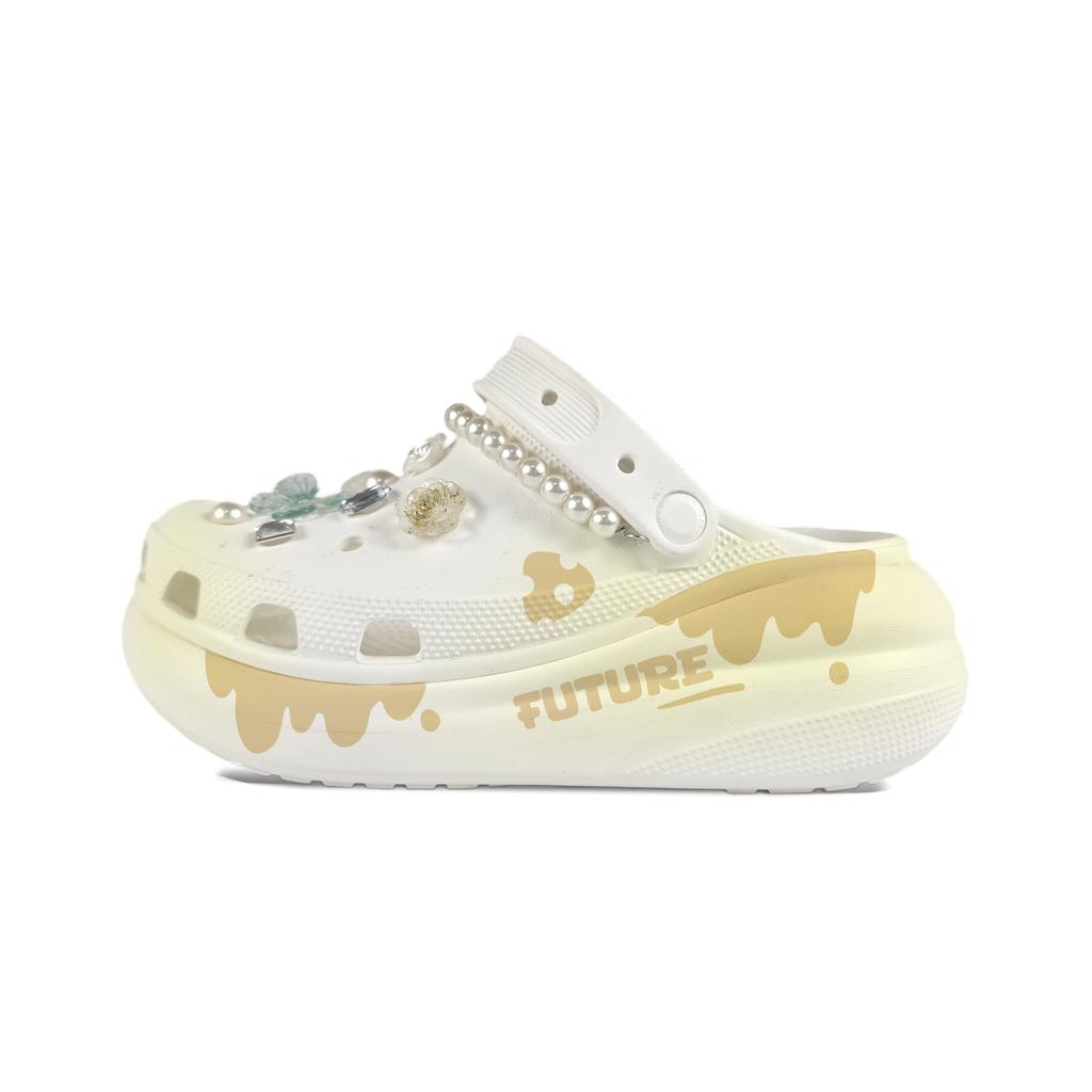 Crocs Crush Clog EVA Moldy Cheese Decorative Buckle Hand Painted Graffiti Casual Fashion Versatile Hole Shoes Unisex White