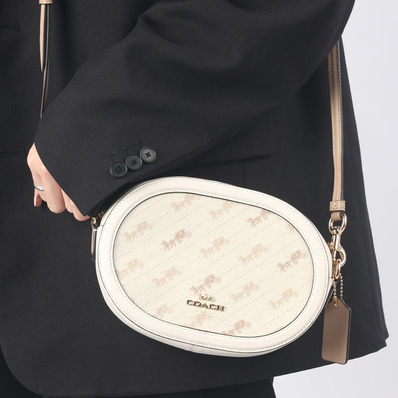 New COACH Coated Canvas With Leather Camera Bag, Shoulder Bag, Crossbody Bag Trumpets Women's Ecru C4057-IMM6H