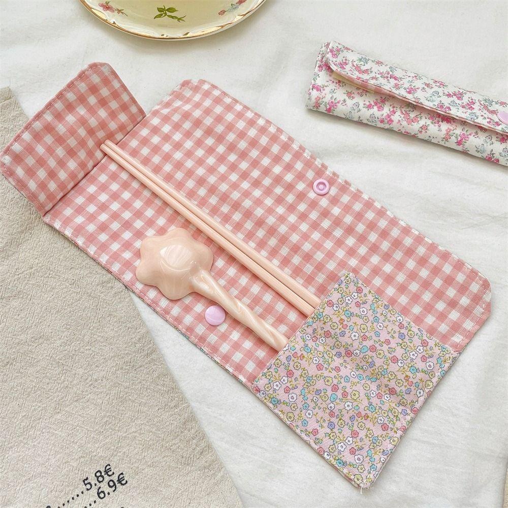Snap Button Fixed Utensil Pouch Lightweight Tableware Storage Bag Forks Spoons Organizer Picnic
