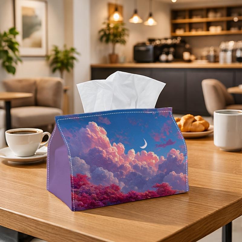 1pc Romantic Mystic Landscape Tissue Holder Featuring a Pink Cloud Moon And Dreamy Sky - Fabric Napkin Storage Organizer Suitable for Kitchen, Car, El