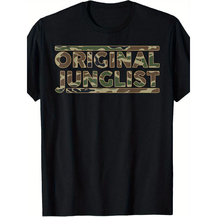 Men'S & Women'S Original Junglist Camouflage DNB Drum & Bass T-Shirt - Short Sleeve Round Neck Casual Graphic Tee with Bold Typography Print
