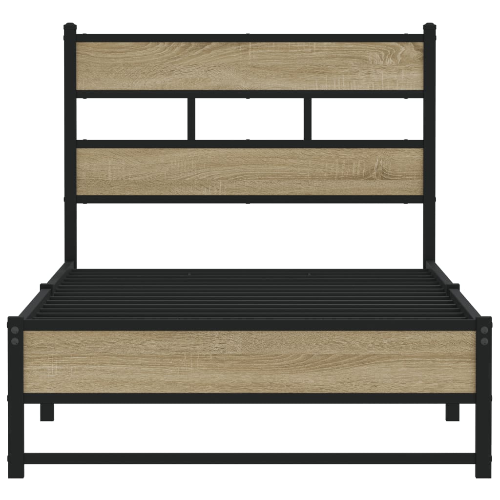 Metal Bed Frame without Mattress Sonoma Oak Finish 107 x 203 cm
