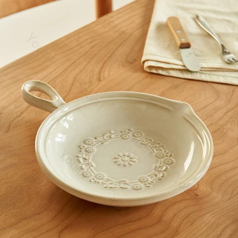 Керамические тарелки с рельефным рисунком, модная обеденная тарелка в японском стиле, домашняя тарелка для закусок и фруктов, изысканная столовая посуда