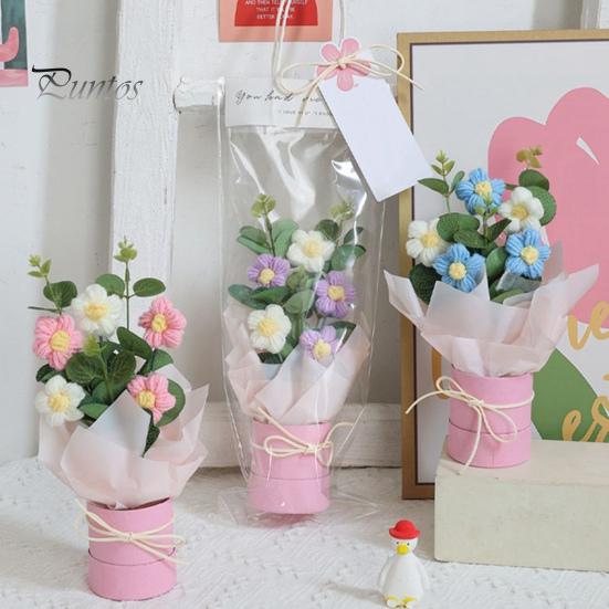 Букет крючком со светодиодной подсветкой, ручной работы, вязаный цветок, искусственный букет, яркий внешний вид, фальшивый букет, подарок на День святого Валентина