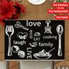 1PC Linen Table Pad with Black and White Knife and Fork Pattern Non-Slip Easy To Clean Decorative Placemat