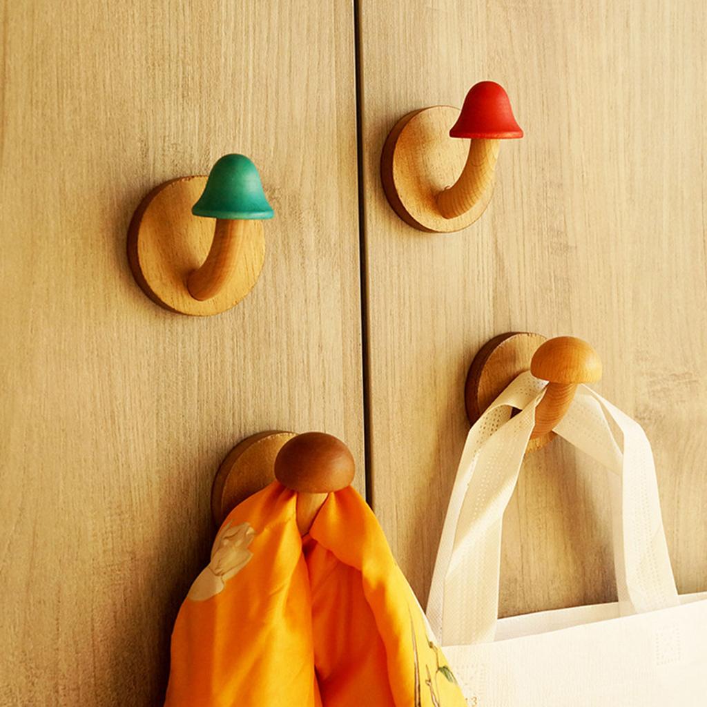 Wooden Mushroom Wall Hooks Space Saving Decorative Storage Rack Aesthetic Room Decor