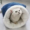 Зимний спальный мешок для кошек, уютная теплая кровать-пещера для кошек, покрытая фланелью, согревающая на 360 градусов, кровать-туннель для кошек для котят и щенков