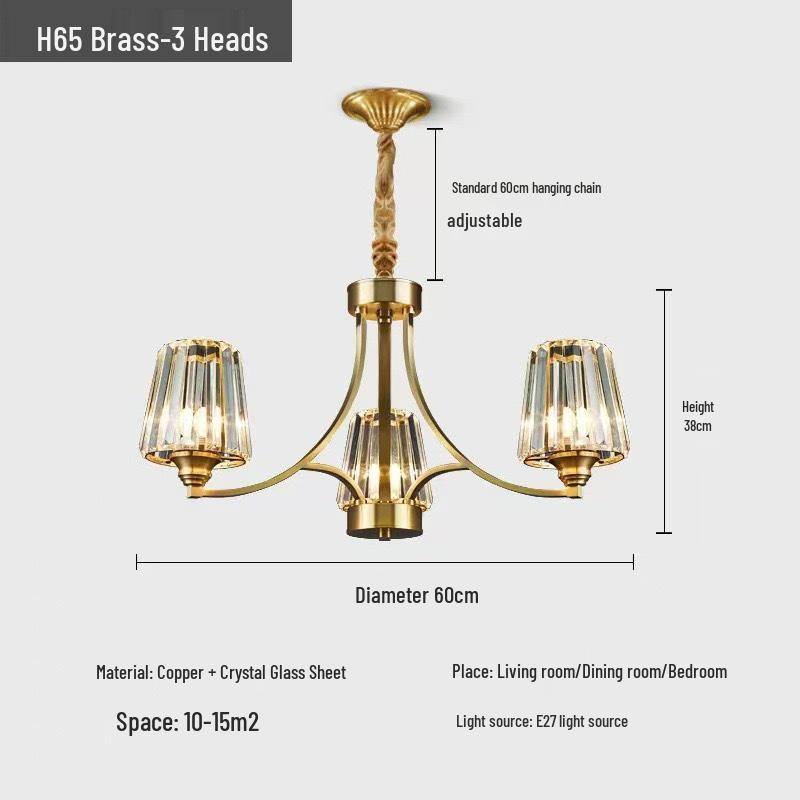 All-Copper Modern Minimalist Luxury Chandelier for Living Room, Bedroom, Study, or Restaurant