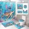 4pcs Spiderman Cartoon pattern decoration set includes shower curtain, non-slip bathroom rug, toilet U-shaped mat, toilet seat