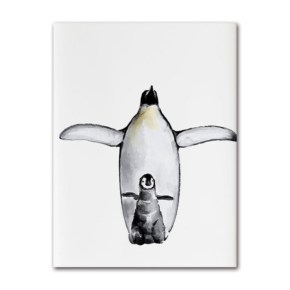 Watercolor Cute Penguin Family Poster Baby Animal Canvas Painting Print Wall Art Picture Nursery Baby Room Home Decor Mural
