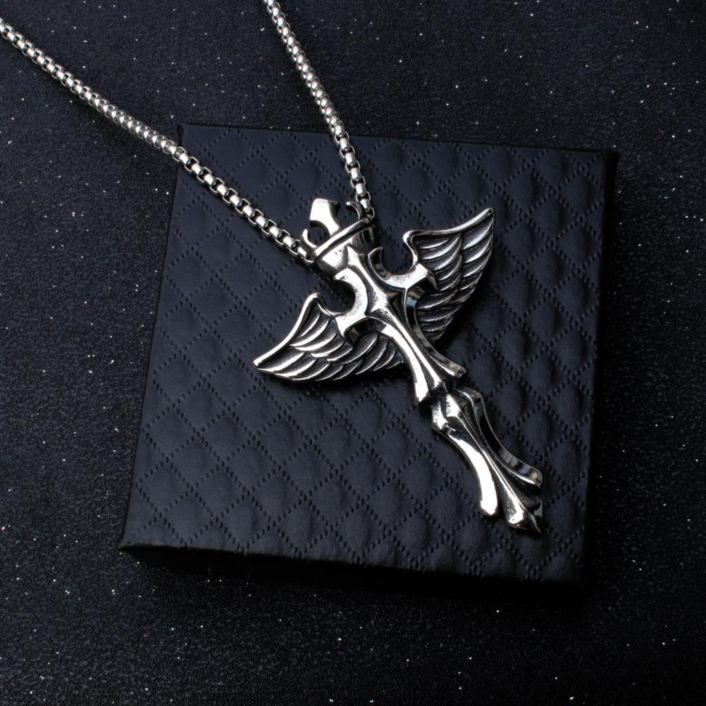 Wings Pendant Men's Accessories Punk Necklace Cross Accessories Angel ,A Gift for My Boyfriend
