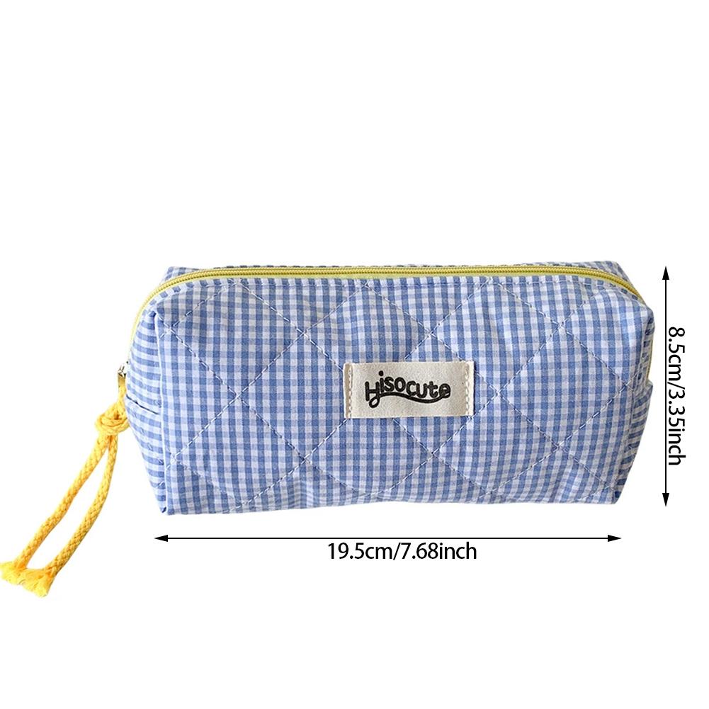 Large Capacity Plaid Cloth Pencil Case Korean Style Cloth Makeup Bag INS Style Student Stationery Storage Bag