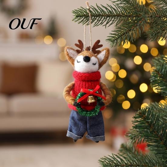 Handmade Holiday Animal Figurines Felt Mouse Christmas Ornament, Wool Mice Hanging Decoration, Cute Needle Ornament Felted Doll Pendant for Xmas Tree,