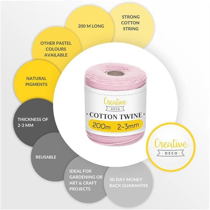 Corde Macramé - CREATIVE DECO - 200m - Rose Pastel - Fil de Coton et Polyester
