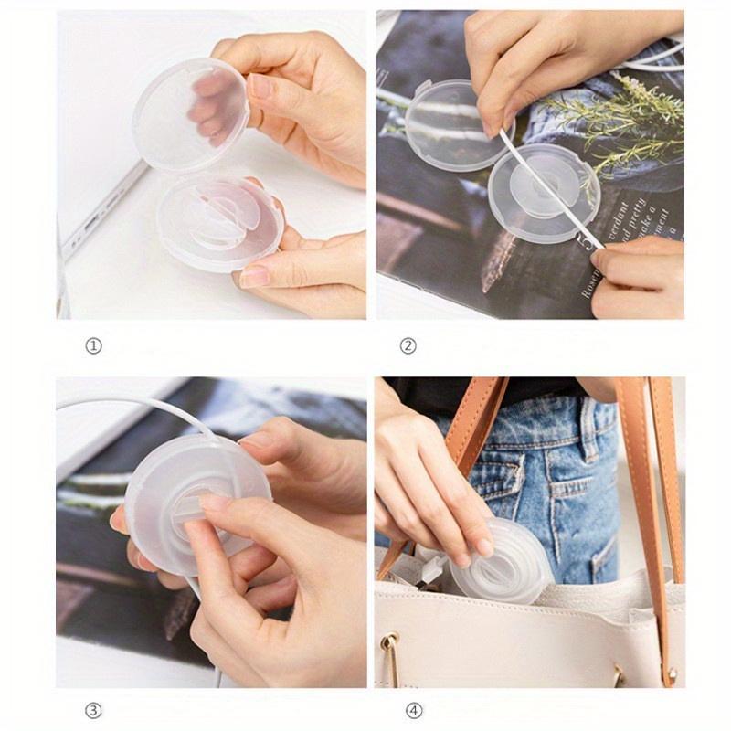 1pcs Transparent Charging Cord Organizer Portable Charger Cord Holder Round Storage Case Retractable Reel Box Cable Winder