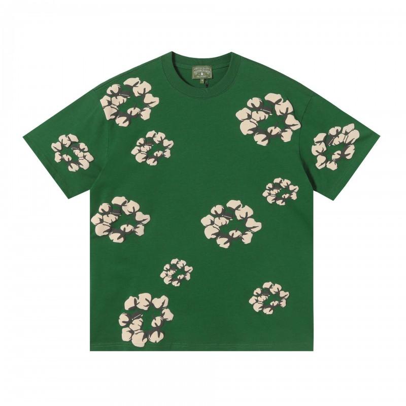 Cotton Short Sleeve T-Shirt With 3D Puff Floral Print Unisex Loose Fit Streetwear Tee