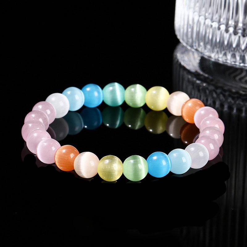 Rainbow Cat Eye Bracelet Natural Stone Beads Stretch Bracelet for Women Crystal Chakra Jewelry