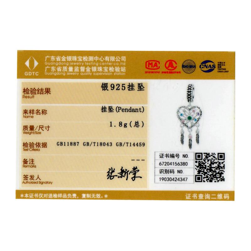 BAMOER Bohemian Style Dream Catcher 925 Sterling Silver Bead for Jewelry Making Feather Tassel Charm