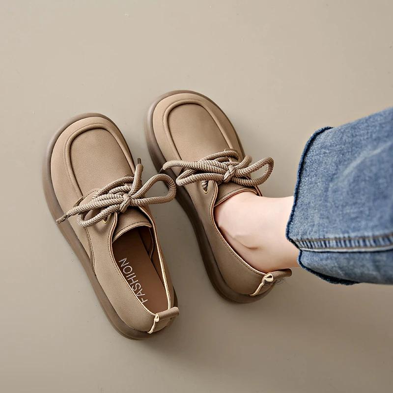 Удобные и элегантные женские туфли на плоской подошве, обувь на платформе, женские лоферы в британском стиле, с круглым носком, повседневные кроссовки, осенние, в стиле ретро