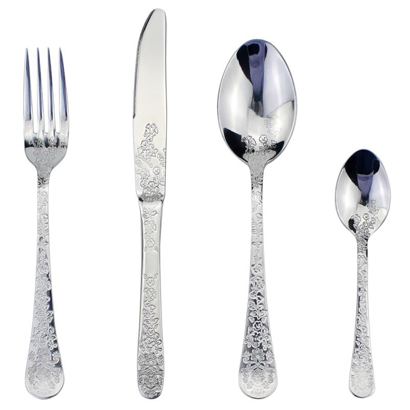 Fantastic Oriental Style Embossed Flower Pattern 4 in 1Cutlery Set Stainless Steel Artistic Floral Dinnerware Utensils For Home4