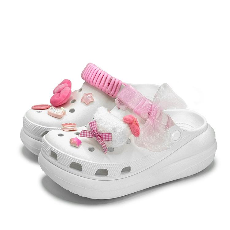 Crocs Crush Clog Sweetheart Snack EVA Cute Doll Girly Heart Princess Bow Ribbon Hole Shoes Unisex White