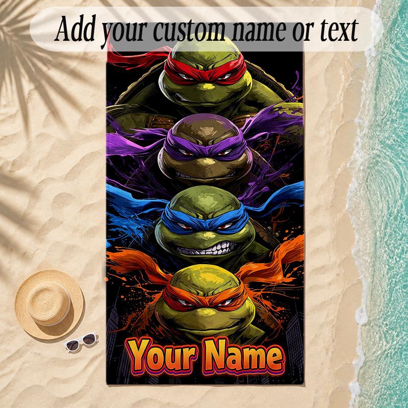 Beach TowelTeenage Mutant Ninja Turtles Custom Name Text Personalized Soft Towel for Beach Pool Indoor Home Decor Gift