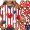 Women's Fashion Casual Three-quarter Sleeve Valentine's Day Printed Round Neck Button Top