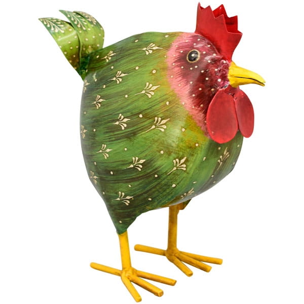 Green metal rooster - rustic decoration for home and garden