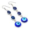 Blue Evil Eye, Lapis Gemstone 925 Sterling Silver Earring 2.76"