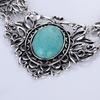 Women\'s Hollow Tibetan Oval Turquoise Bib Collar Necklace Earrings Jewelry Set