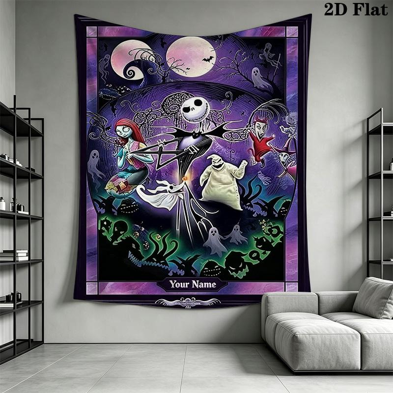 Name Custom Jack & Sally Wall Tapestry Aesthetic Wall Hanging Printed Fabric Blanket Decorative Tapestries for Bedroom Living Room Home Decor