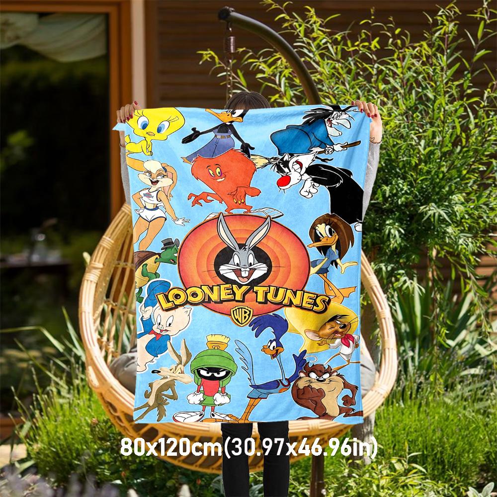1 шт. Пледы из фланели Looney Tunes для улицы, мягкий плюшевый декор для пикников, кемпинга, спальни, игровой комнаты или перерыва на обедn1197A