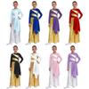 Girls Praise Dance Bodysuit Metallic Color Block Design Patchwork Irregular Drape Wide Leg Jumpsuit