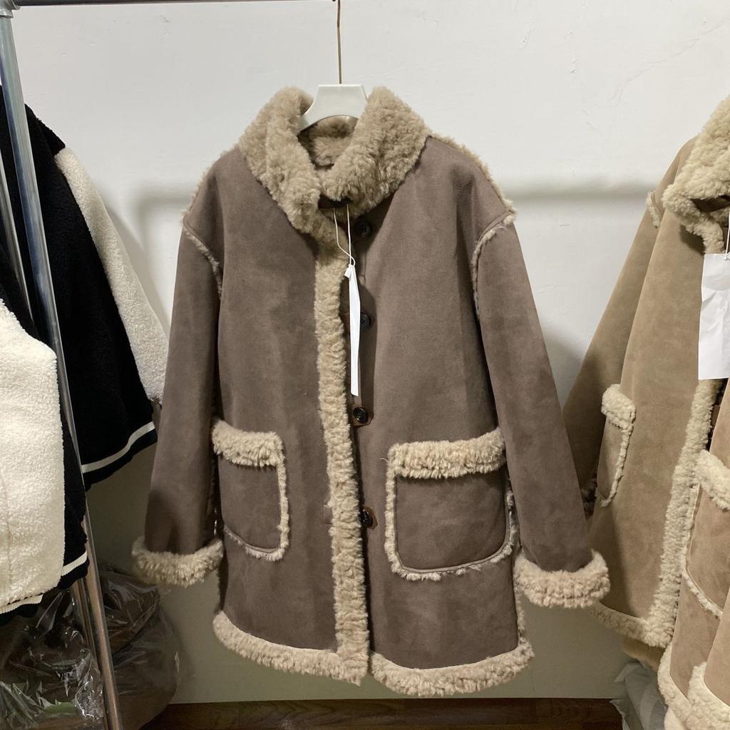 Модное свободное пальто из овечьего меха, зимнее цельное флисовое теплое и толстое верхнее пальто