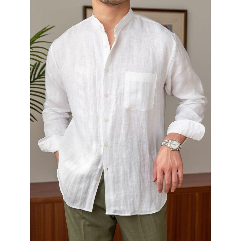Men S Pure Linen Long Sleeve Flower Pattern Casual Shirt